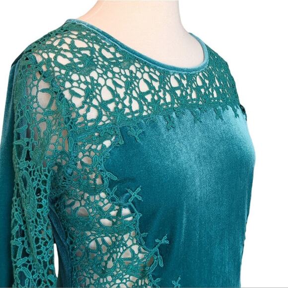Sundance Forrest Fairy Velvet Lace Cut Out Top XS Green Whimsygoth Goblincore - Picture 2 of 9